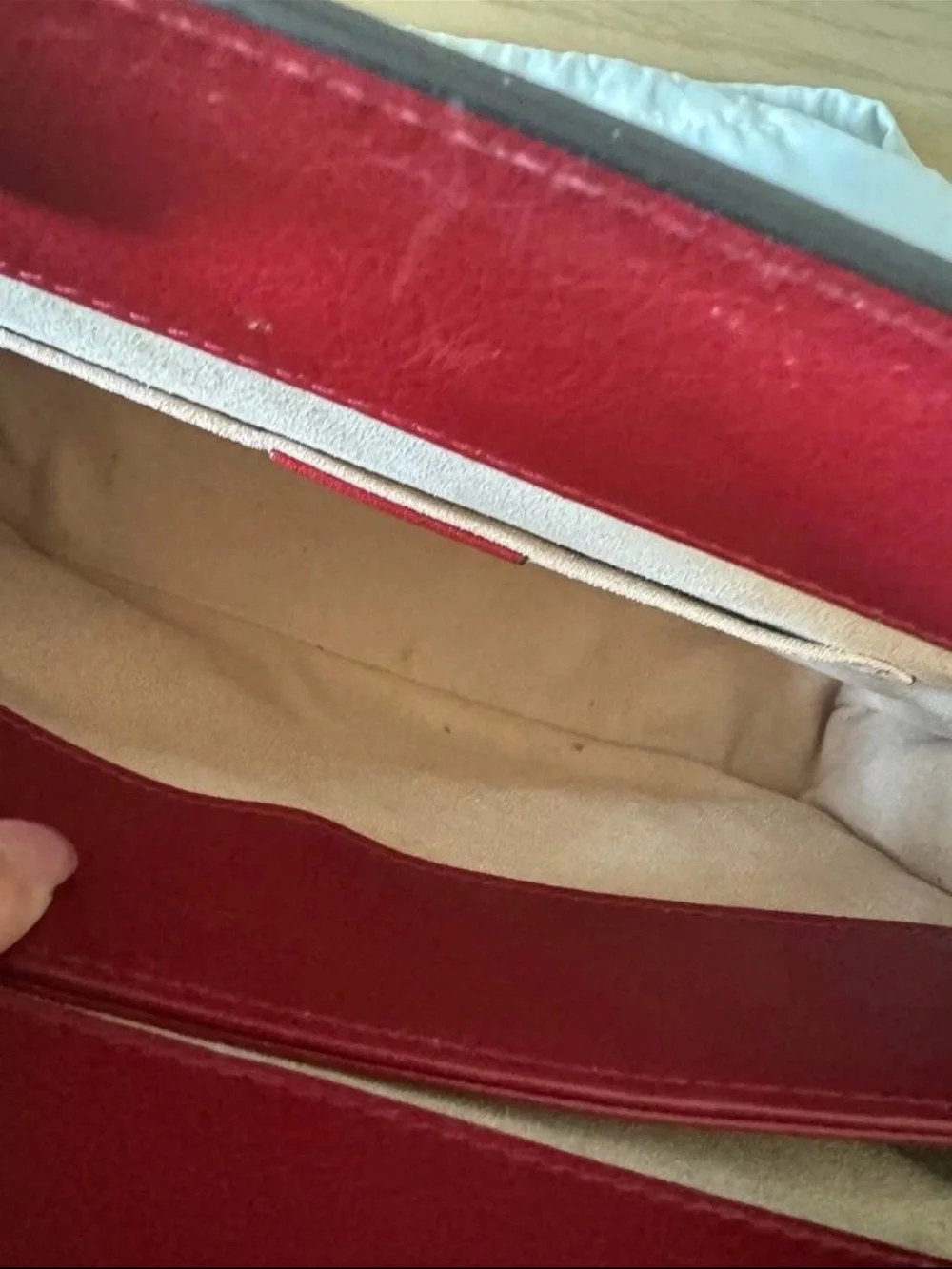 Gucci Navy Suede Crossbody with Red Trim and Gold Chain